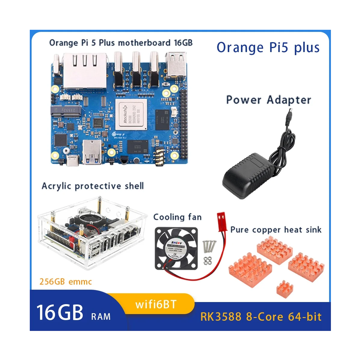 Imagem -05 - Placa de Expansão Laranja Pi5 Plus com Acessórios 16gb Ram Rk3588 Octa-core 2.5g Porta de Rede Dupla Pcie Plug ue