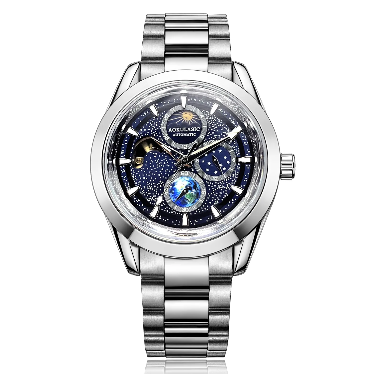 Starry Sky Full Night Light Multifunctional Mechanical Watch for Men, High Beauty Blue Light Watch, Fashionable Waterproof