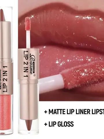 2IN1 Tapered Gradient Lipliner Pen Nude Brown Mirror Glass Lip Gloss Matte Lip Liner Waterproof Lip Contour Non Stick Makeup