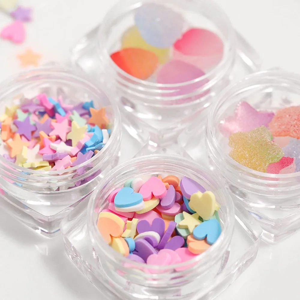 สาว DIY 3D Heart Star เคล็ดลับเล็บ Gradient สีสัน Soft Fudge Designs Sweet Candy อุปกรณ์แต่งเล็บตกแต่งเล็บ