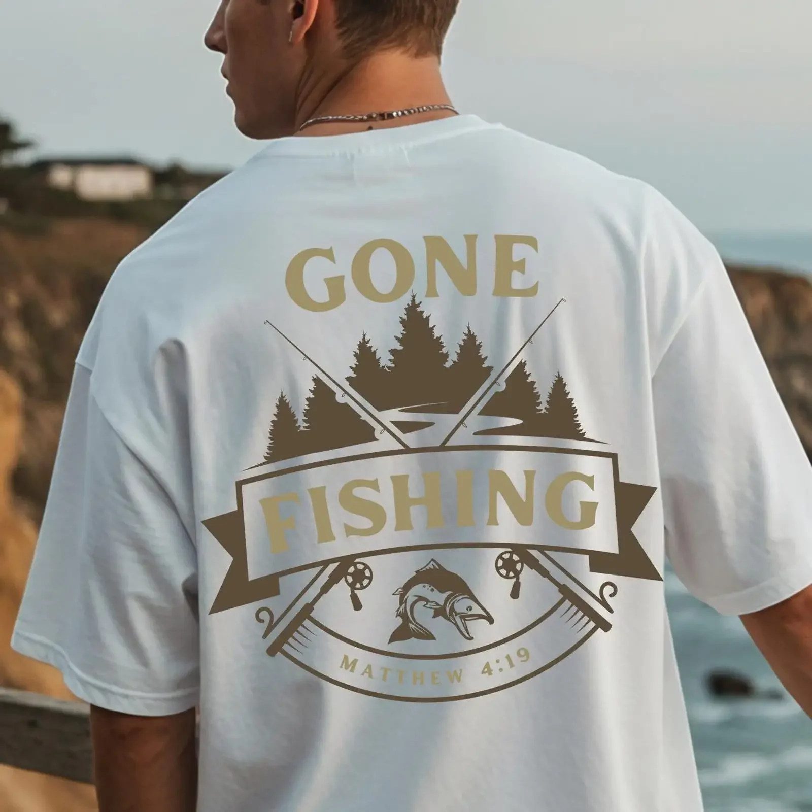 Gone Fishing T Shirt Matthew 4 19 Christian Fishers of Men Faith Bella Canvas  vintage Washed Slightly Stretched Comfortable