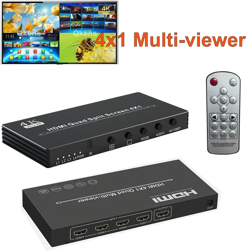 4K 4x1 Hdmi Multi-viewer 4 Channel Input Video Multiplexer 1080p Quad Multiviewer Screen Splitter Seamless Switch 5 Display Mode