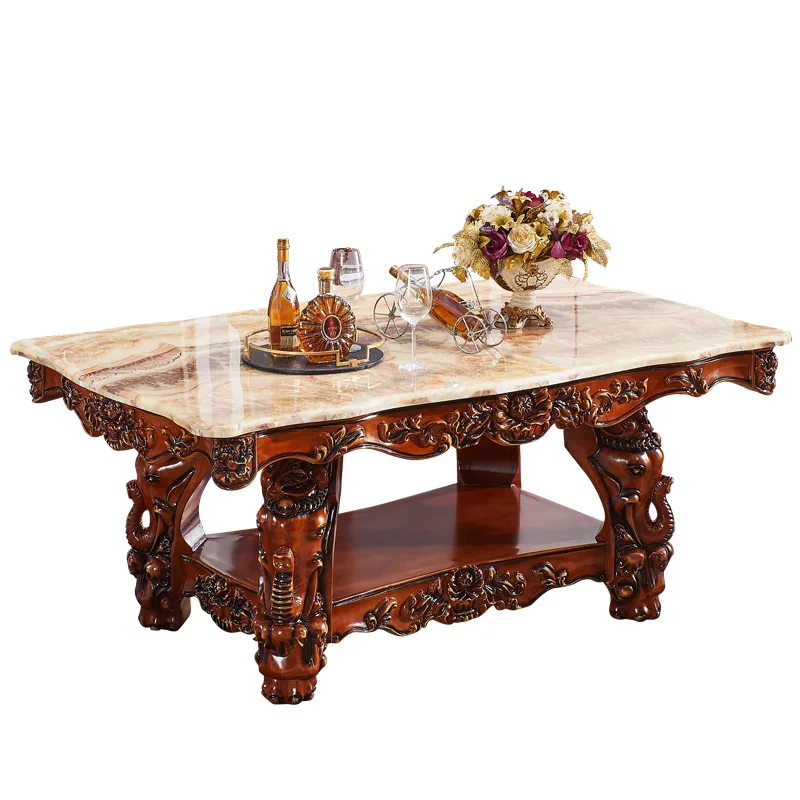 

Square table American solid wood oak elephant carved villa luxury dining table family hotel