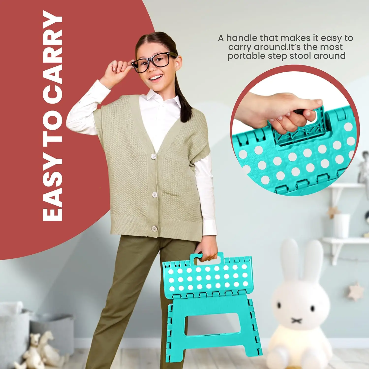 

Folding Step Stool Foot Stool with- Lightweight Plastic Foldable Step Stool for Kids, Kitchen, Bathroom & Living Room