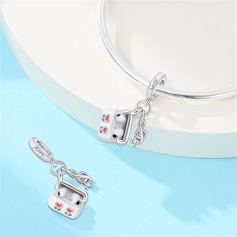 925 Sterling Silver Music Dangle Charms CZ Zircon  Accordion Guitar Charms Beads Women DIY Bracelet Concert Daily Jewelry Gift view 5