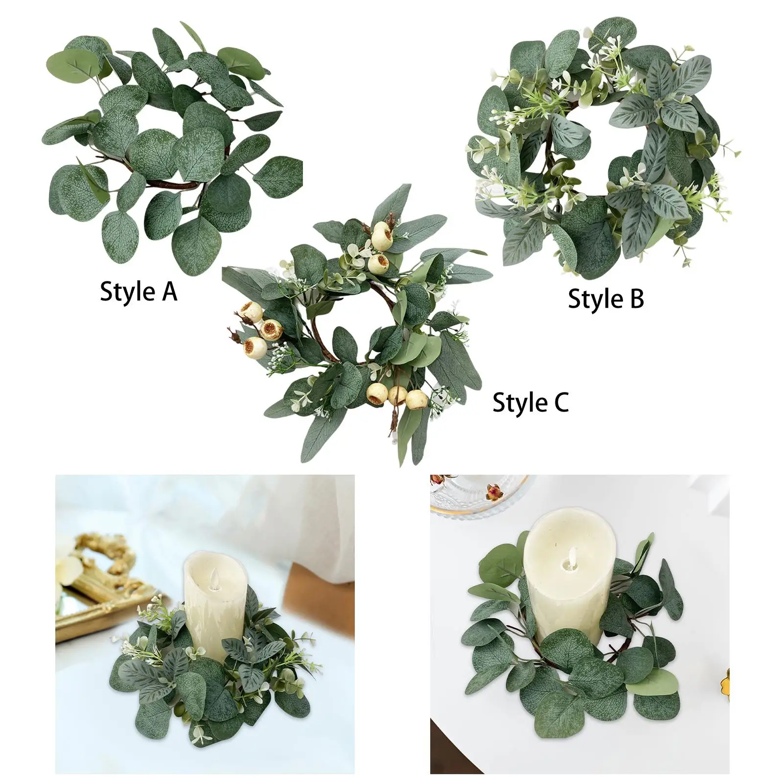 Candle Rings Artificial Eucalyptus Leaves Candles Wreaths Greenery Candle Wreath Candle Garland Ring for Bar Decoration