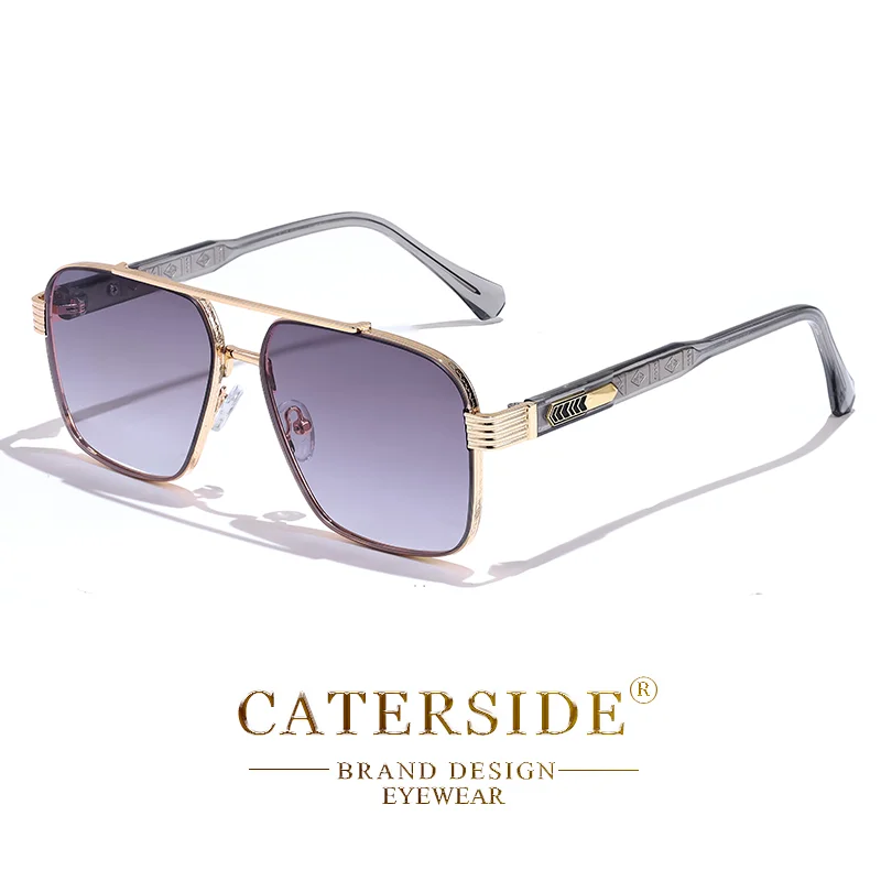 CATERSIDE Trendige Großrahmige Quadratische Sonnenbrille für Herren Metall Flacher Oberteil Doppelbrücken Sonnenbrille CP-Kern-Einsatzbügel Reisebrille – Detail 6