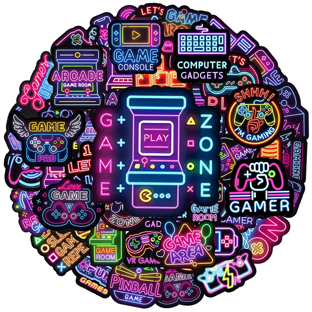 10/30/50 قطعة النيون خمر لعبة فيديو ملصقات الكرتون مقاوم للماء الكتابة على الجدران المحمول الهاتف سيارة كول الشارات ملصق الاطفال DIY بها بنفسك اللعب