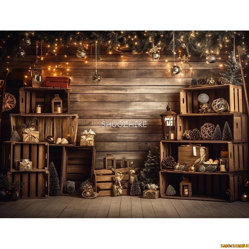 Fondos de fotografía del día de Navidad Prop chimenea ventana invierno decoración de árbol de Navidad guirnalda de flores fondo de puerta de madera JU-12