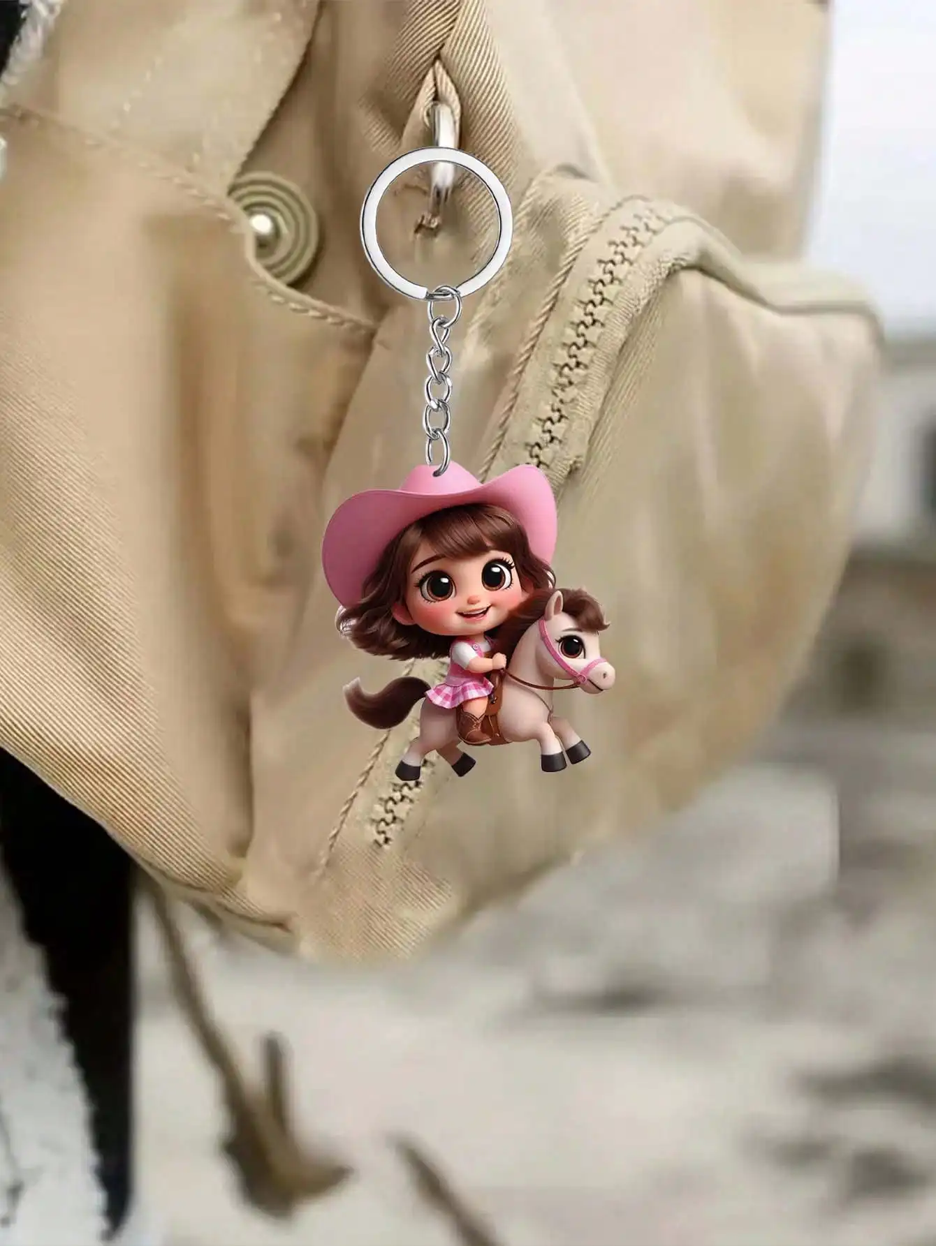 1 2D Acrylic Flat Horse Riding Girl Keychain, Suitable for Bags, Keychains, Car Decoration Accessories, Spring Garden