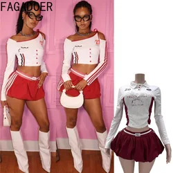 FAGADOER Sweet Women 2 Piece Set Outfit Y2k Streetwear Letter Print Off Showlder Crop Top + Bubble Puffy Skirt Fashion Suits New