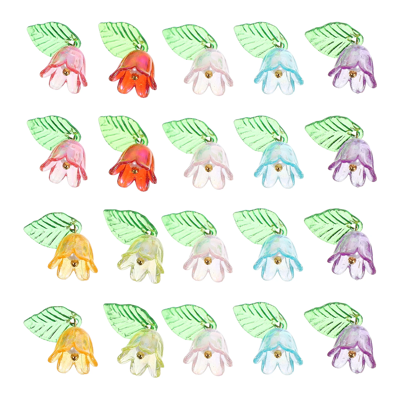 

60Pcs Acrylic Bell Flower Charms 3D Leaf Dangle Pendants DIY Craft Jewelry Making Necklace Bracelet Accessories