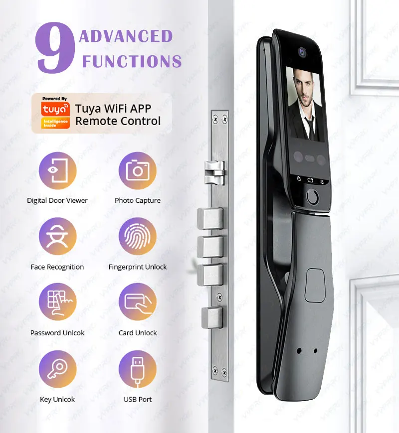 Wifi Dual screen citofono vocale e video schermo del campanello Smart Fingerprint Face Recognition Camera Smart Door Lock