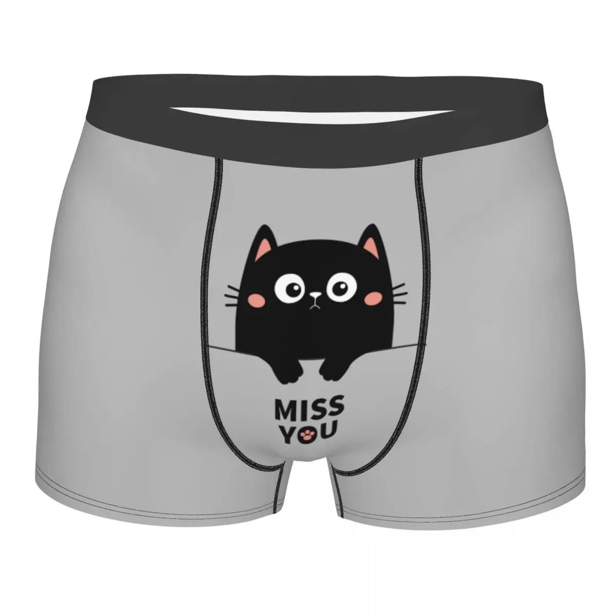 

Custom Novelty Cute Black Cat Miss You Boxers Shorts Panties Male Underpants Breathable Cartoon Kitten Briefs Underwear