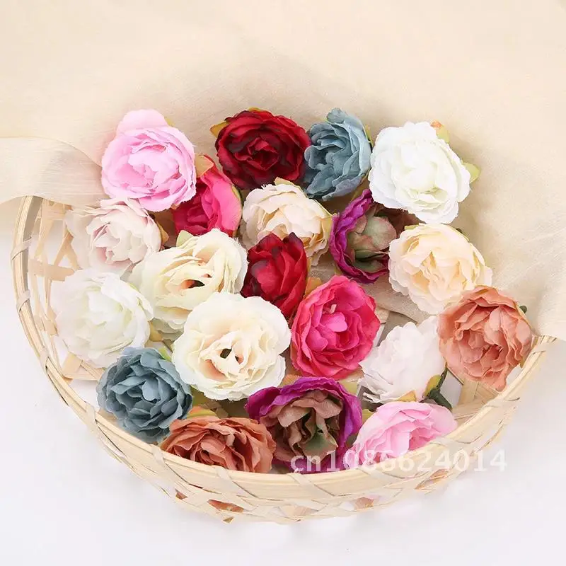 10 Artificial Flowers Head Silk Peony Fake Flowers For Home Room Wedding Decoration DIY Wreath Gift Scrapbooking Craft 4cm PCs