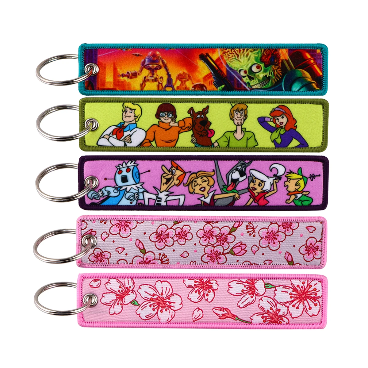 

1PCS Embroidery Key Fobs Holder Key Tag Funny Cartoon Dogs Sakura Keychain for Motorcycles Women Key Ring Fashion Accessories