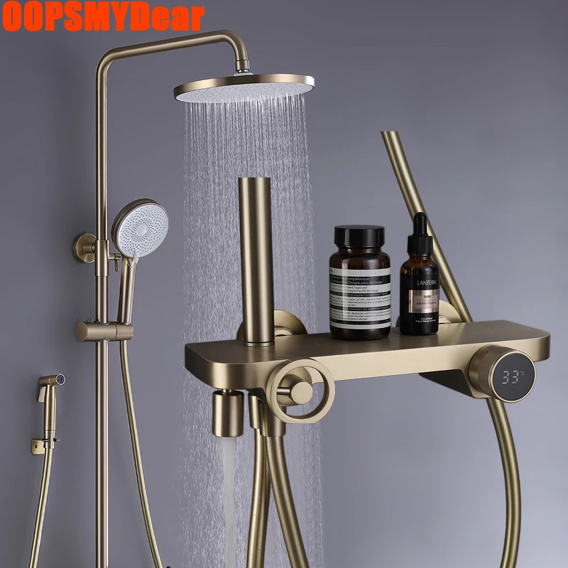 

LED Digital Bath Shower Mixer Faucet Bathtub Hot Cold Thermostatic Shower System Bathroom Wall Mount SPA Rain Fall Shower Taps