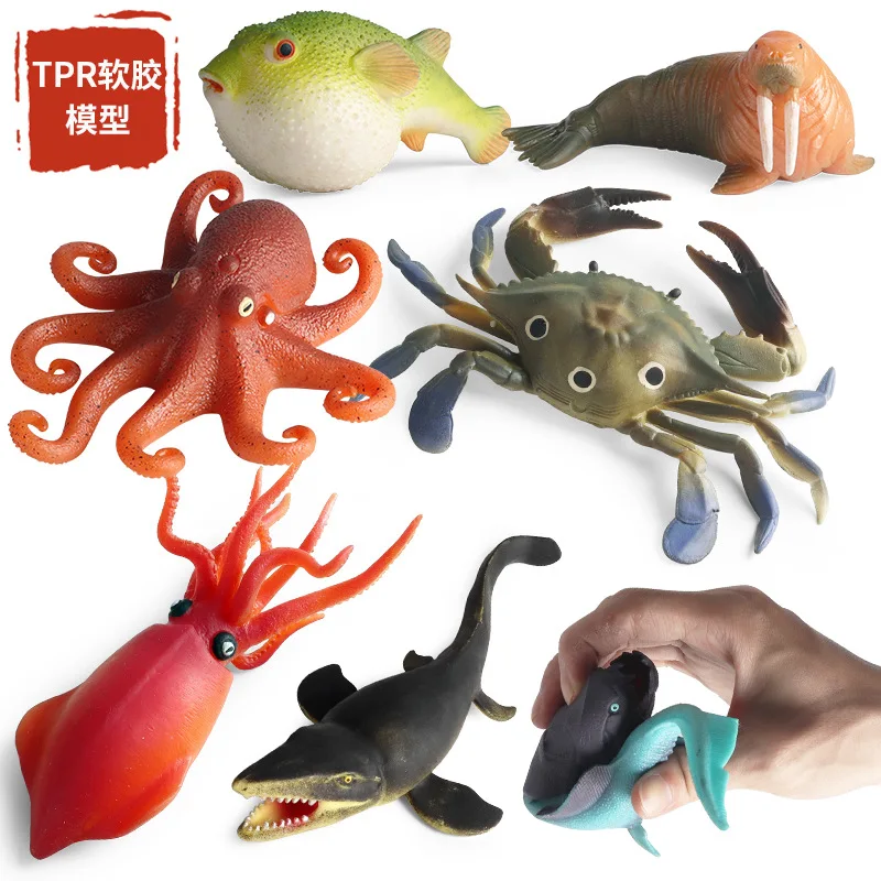 Simulation Sea Life Animals Marine Crabs Octopuses Sharks Pufferfish Fish Kneading Venting Decompression Toys Fun Animal Model