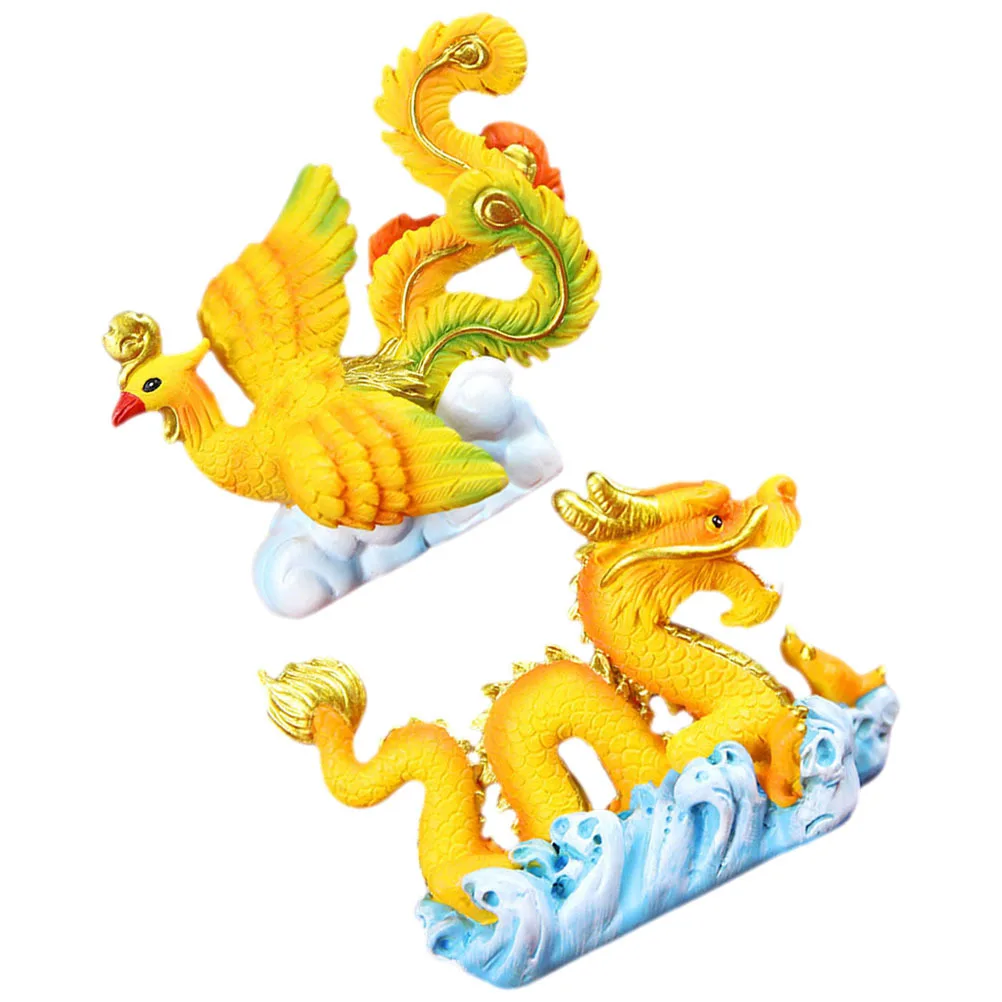 

2Pcs Dragon Phoenix Cake Decoration Mini Resin Animal Dessert Topper for Cupcake Party Supplies Decorative Ornament