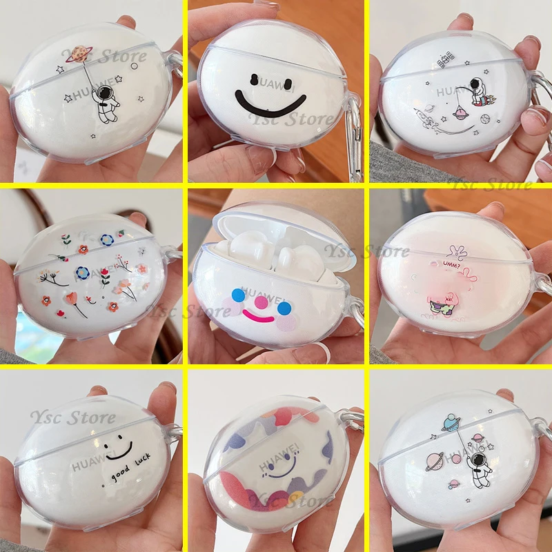 漫画スマイリーソフトイヤホンカバーhuawei社freebuds 4iケースヘッドセットプロテクターシェルアクセサリーFreebuds4iケースとフック