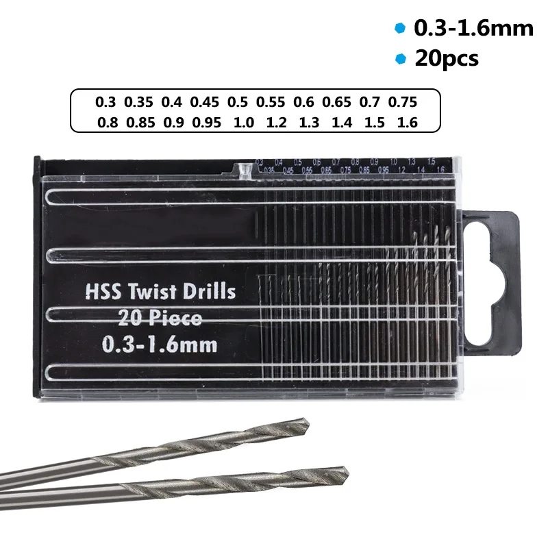 20 stücke 0,3mm-1,6mm Twist Bohrer Set Mini High Speed Stahl HSS Bohrer für Holz metall Bohren Werkzeug – Detail 4