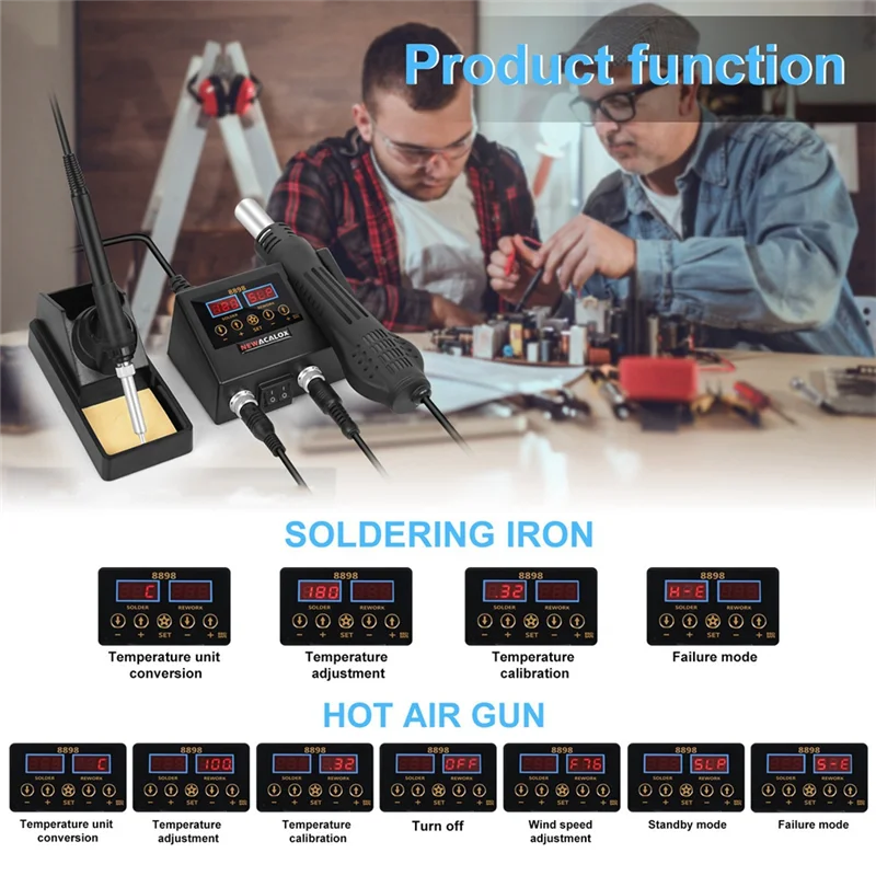 F-T 8898 Hot Air Desoldering Station Soldering Iron Station 2-In-1 Temperature-Controlled EU Plug