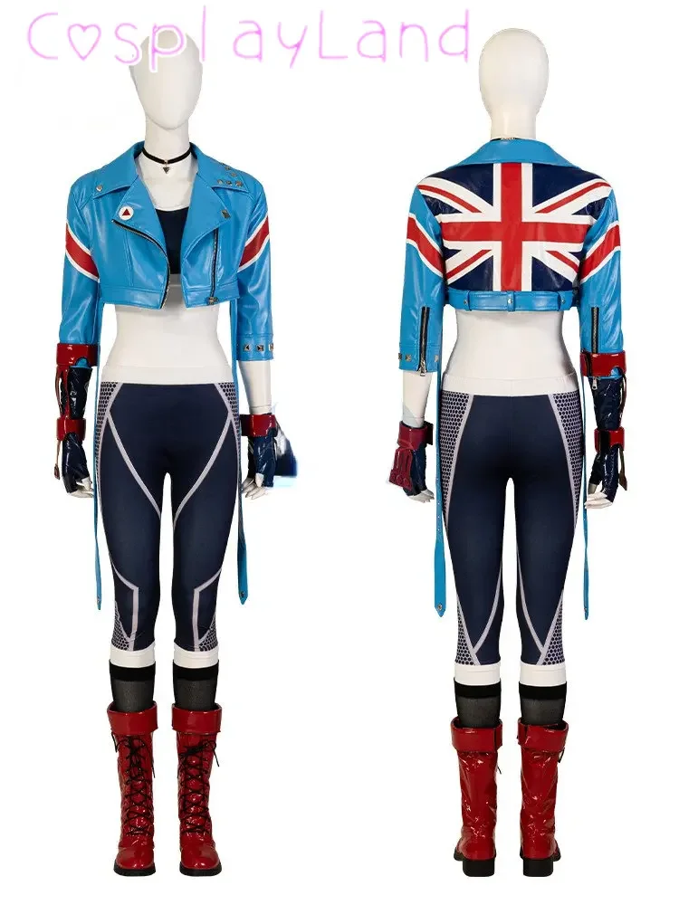 

Fighting Game Cammy White Cosplay Costume Outfit Blue Jacket Warrior Battle Suit With Accessories New Style Women Clothing