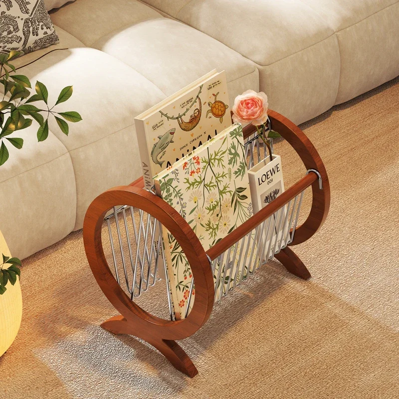 Mid-Century Modern Magazine Rack & Side Table – Wooden Living Room Organizer for Sofa, Bedside, or Reading Nook