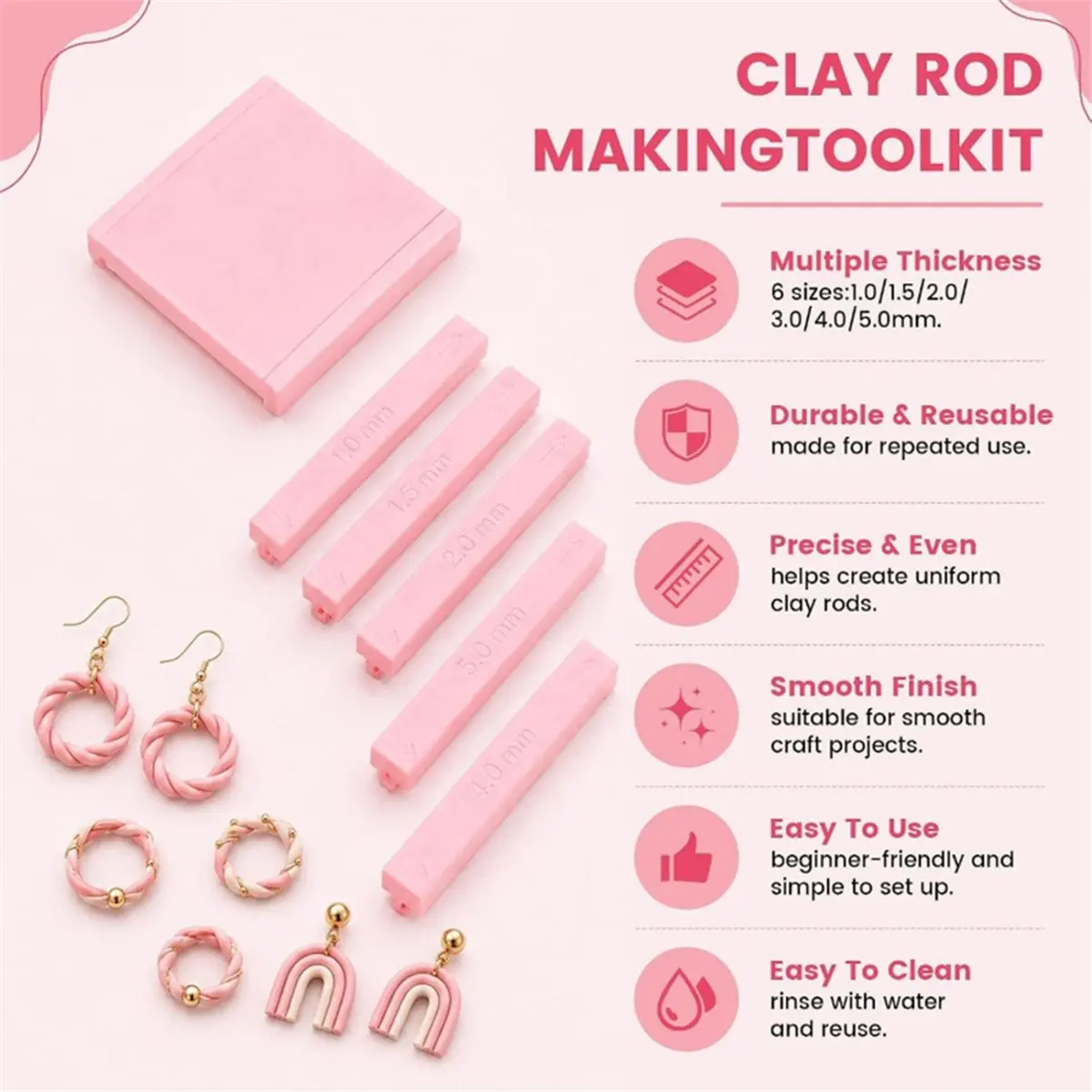 Polymer Clay Bead Roller & Snake Maker, 6 Sizes Strip Hoop Roller Tool for DIY Earring Pendant Jewelry Making Craft