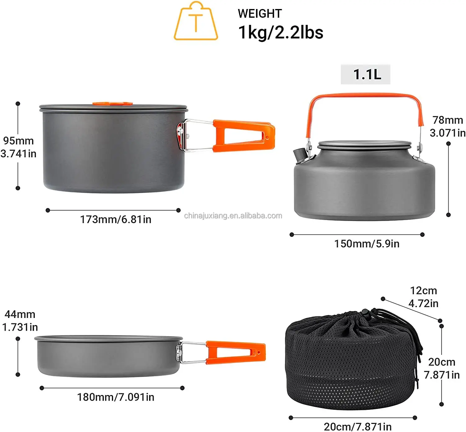 야외 캠핑 조리기구 휴대용 3개 세트 요리 냄비 1개 프라이팬 1개 가족용 주전자 1개 항공 Dluminum