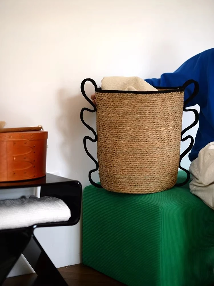 

Large storage basket, handmade woven diy, vintage kids' room toy organizer home laundry basket with handle, bedroom nordic style