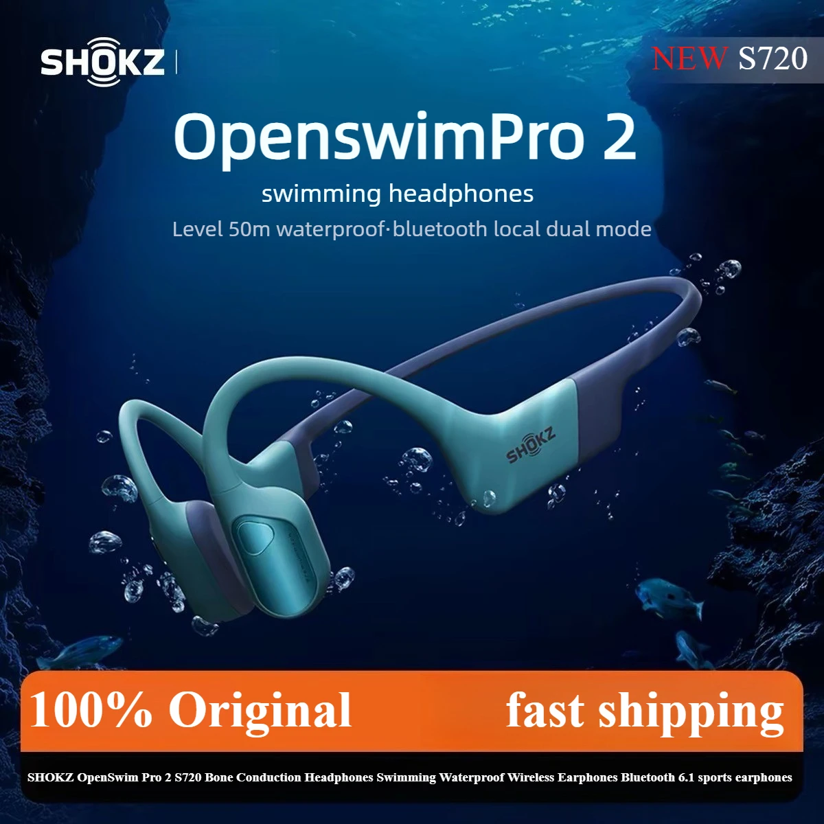 OpenSwim Pro2 SHOKZ Swimming Waterproof Earphones Bone Conduction Wireless Bluetooth 6.1 with 64GB TF Card Sports Earphones S720