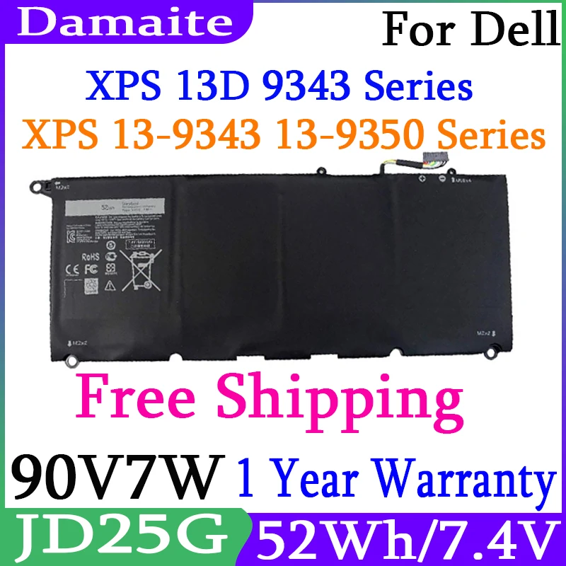 

New 90V7W JD25G 090V7W Battery For Dell XPS 13 9360 9343 9350 13D-9343 P54G 0N7T6 RNP72 JHXPY 5K9CP RWT1R 0DRRP PW23Y Laptop