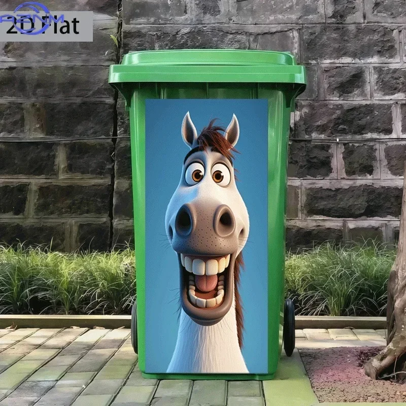 2D 1PCof Trash Can Sticker,  Featuring a Grinning Horse Design. Self-Adhesive Wall Decoration for Kitchen Trash Cans (Suitable
