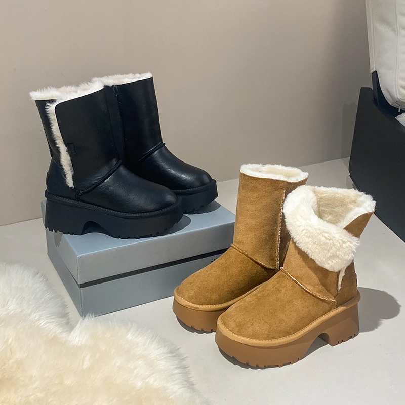 

Fleece and Thickening Warm Snow Boots for Women 2025 Winter New Trifle Platform Two-Wear Mid-Tube Boots