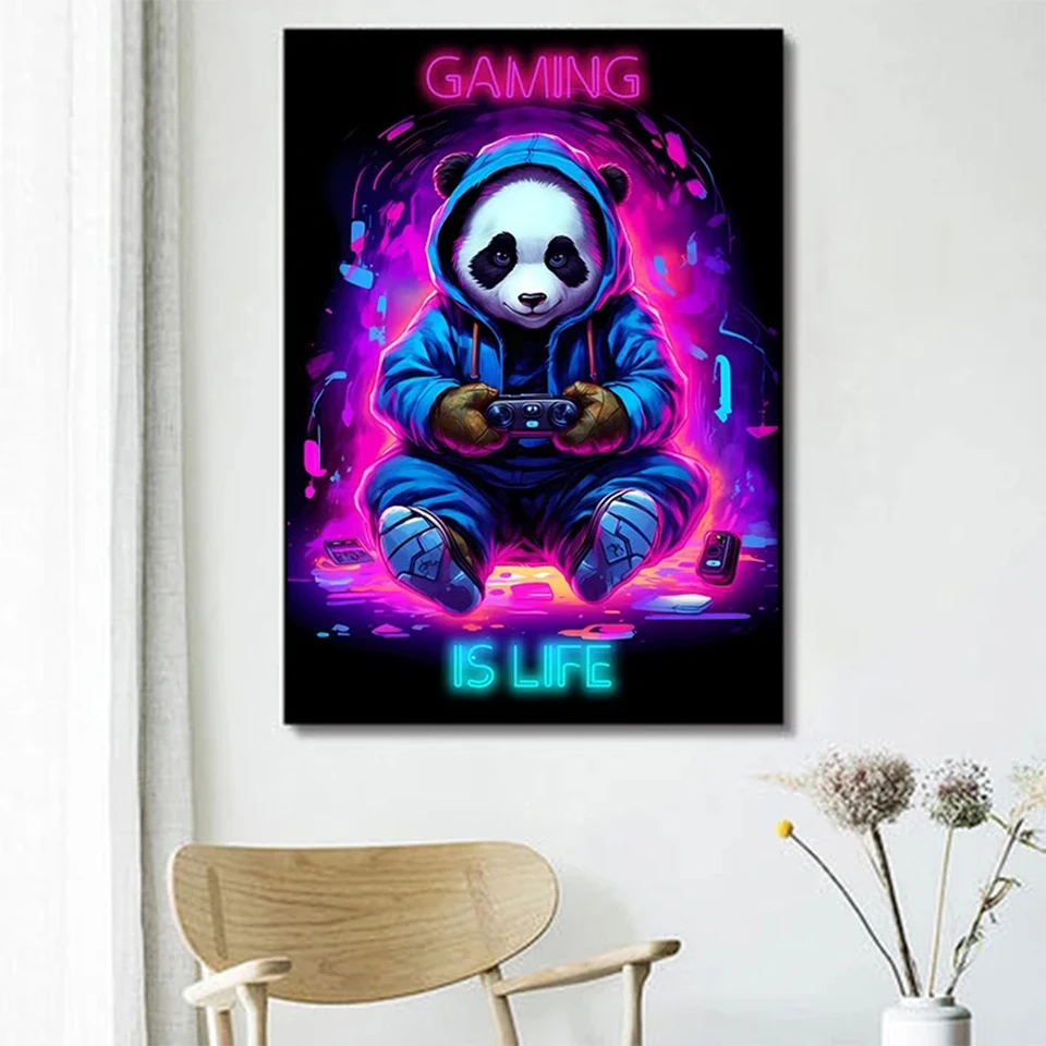 Abstract Neon Light No Light Game 5DDIY Diamond Painting No Sleep Game Area Image Mosaic Painting Wall Home Game Decoration