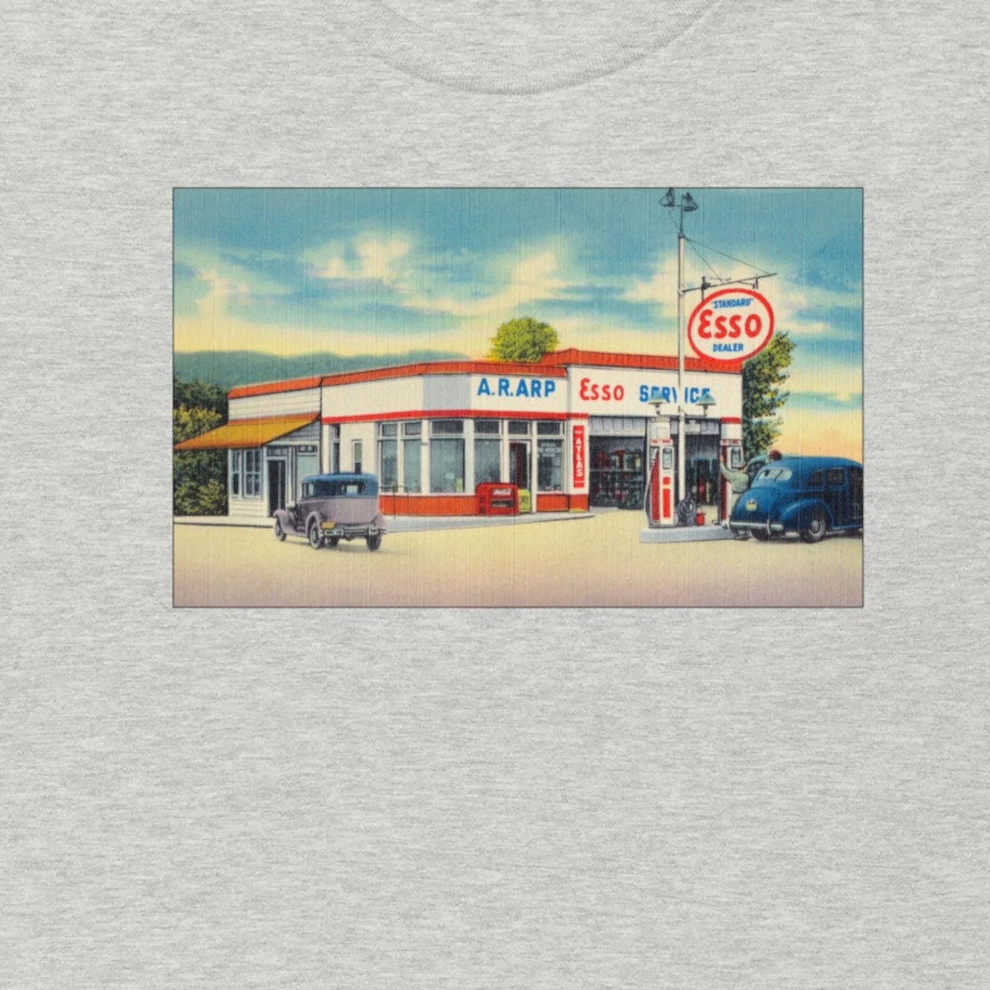 Vintage Postcard Style Esso Gas Station Unisex T Shirt Free Shipping