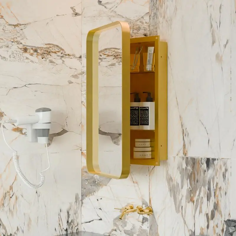 

Recessed Metal Framed Medicine Cabinet with Mirror and Adjustable Shelves, Black Wall Mirror with Storage for Bathroom, Matte