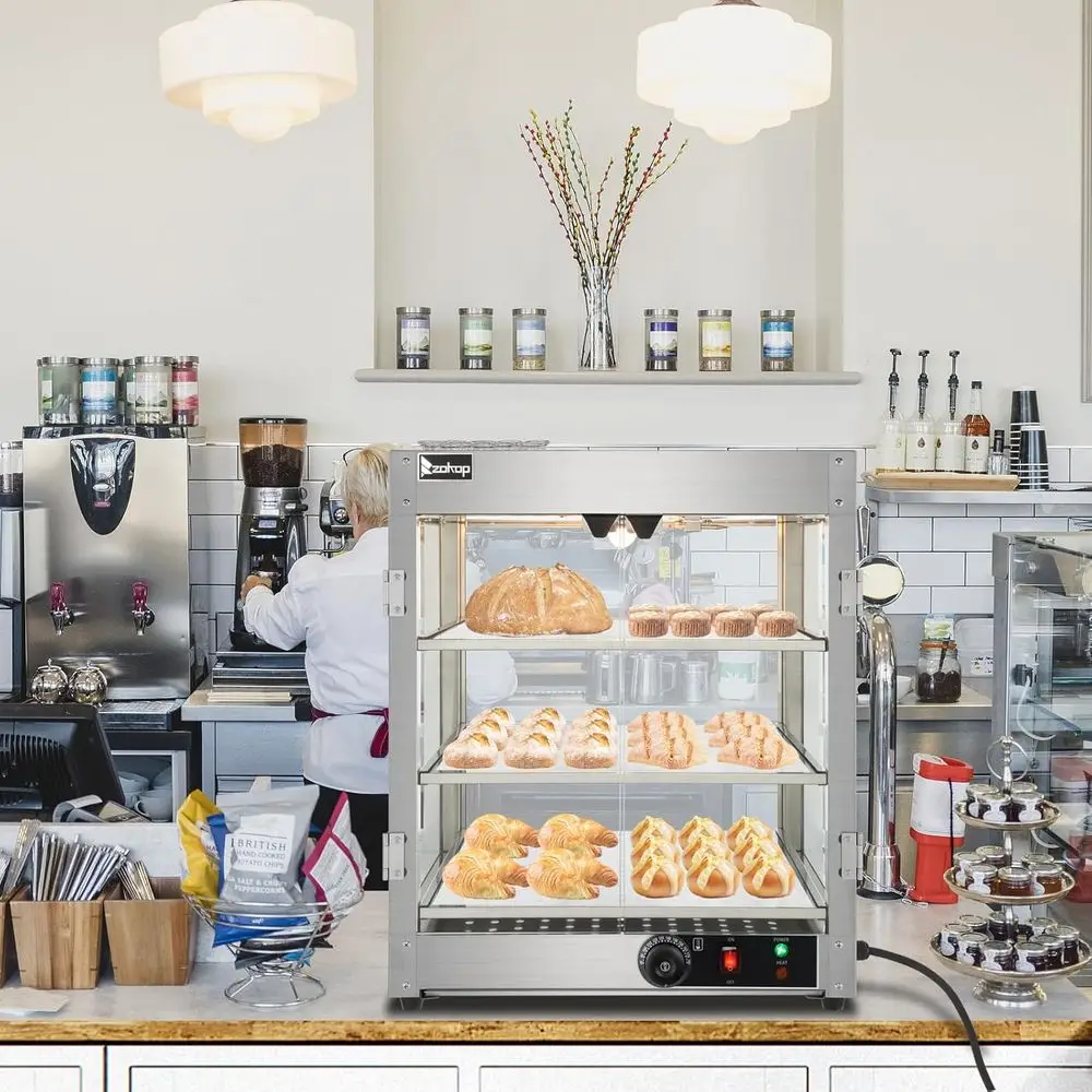 3 Tier Commercial Countertop Pizza Warmer,Glass Food Warmer Case,Electric Buffet Server and Food Warmer view 6