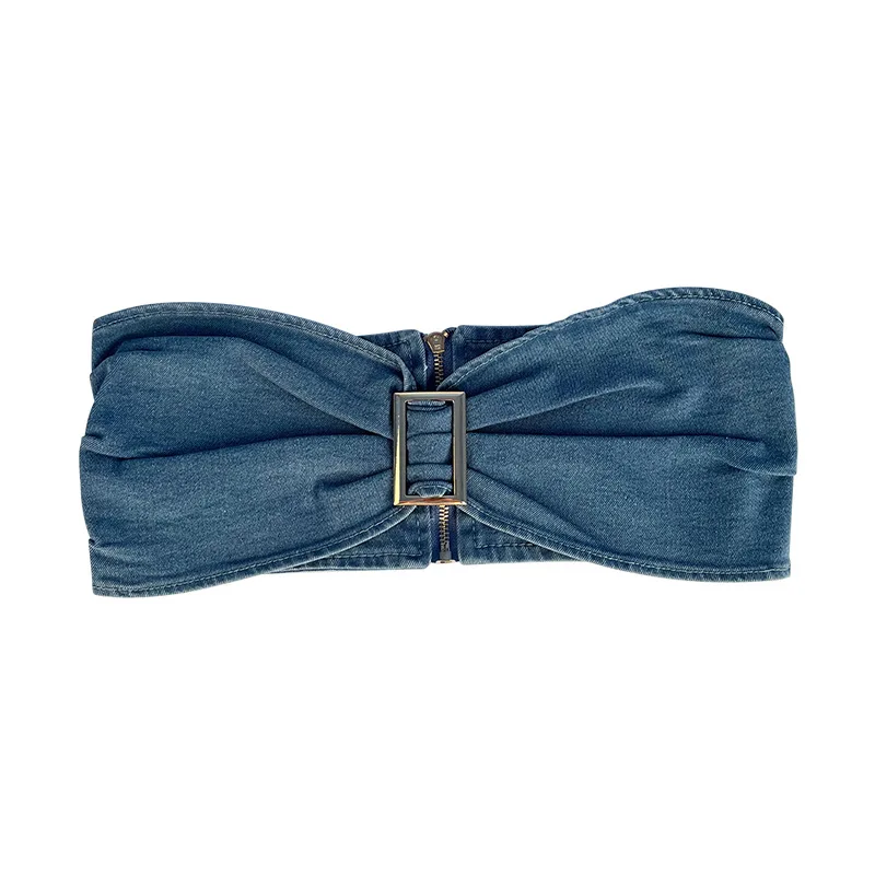 Vintage Denim Fabric Zipper Waistbands for Women Irregular Slim Corset Waist Belt Elegant Ladies Spring Dress Ceinture Pour Robe