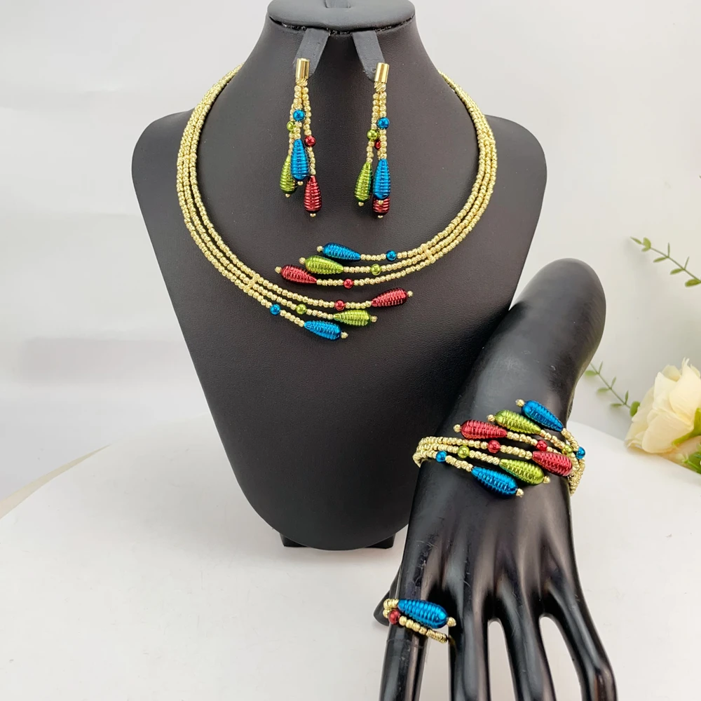 

Brazilian Simple Style Big Bold Necklace Luxury Quality African Bride Jewelry Set For Women Party Gifts FHK24175