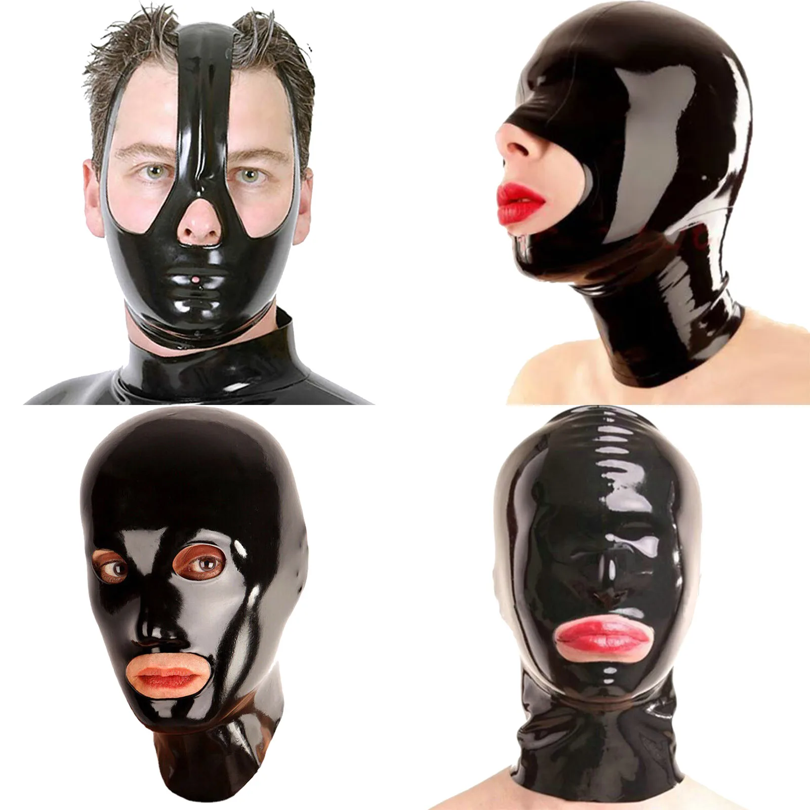 Latex Hood Mask Open Eyes Mouth And Nostrils Mask Women Men Hood Unique Club Wear Headgear Sexy Cosplay Couples Face Mask Hood