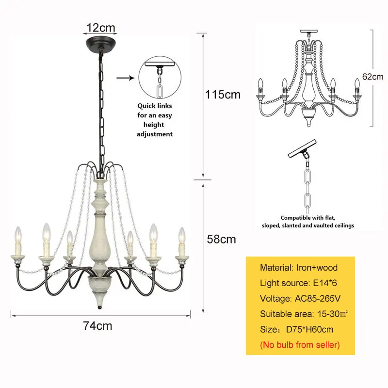 American Style Rural French Style Chandelier Creative Living Room Dining Room Bedroom Study Cafa 6 Head Pendent Lights