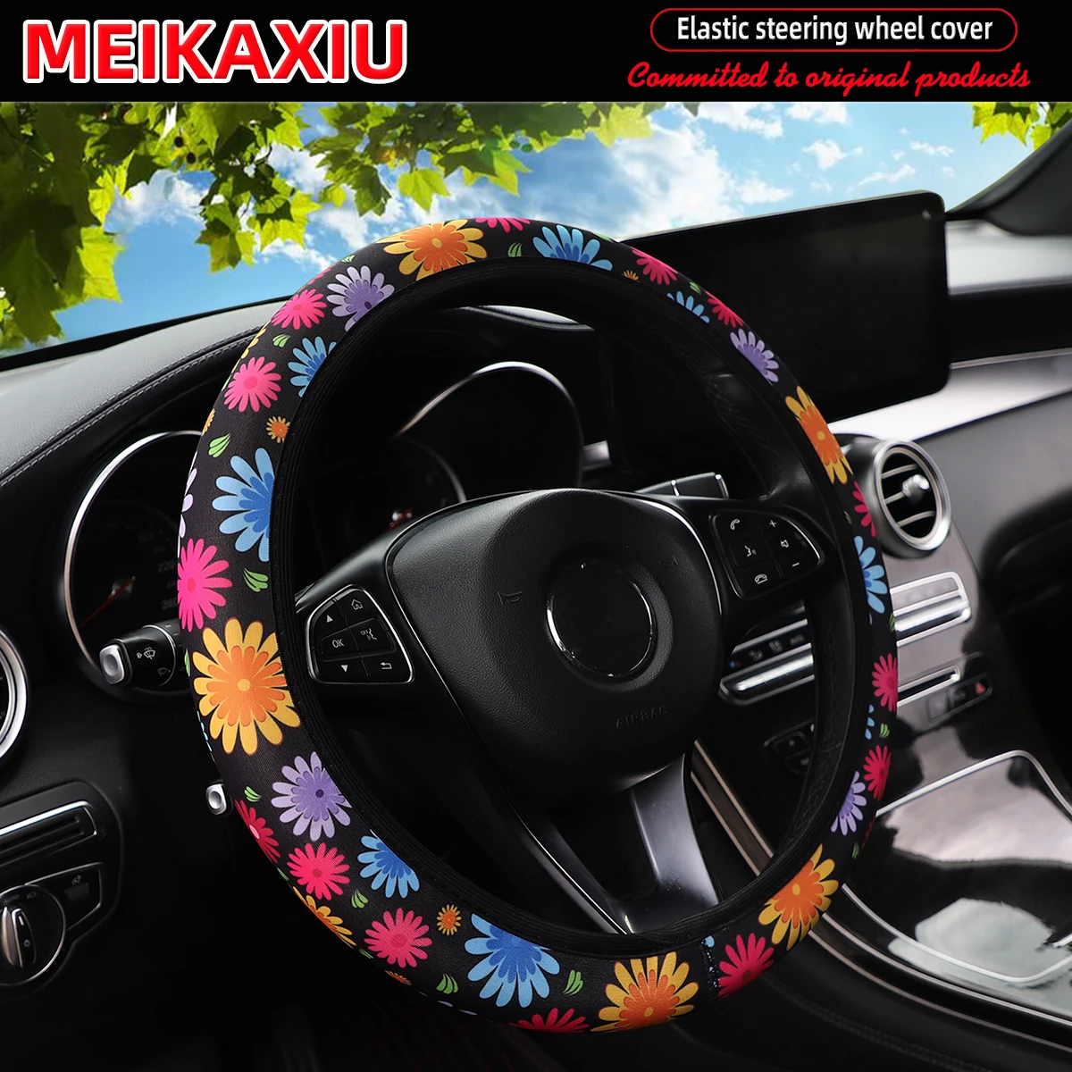 16 Stile von Kuh-Gänseblümchen-Rot-Weiß-Blumen-Panda-Tauchmaterial Elastische Lenkradbezüge ohne Innenringe – Detail 5