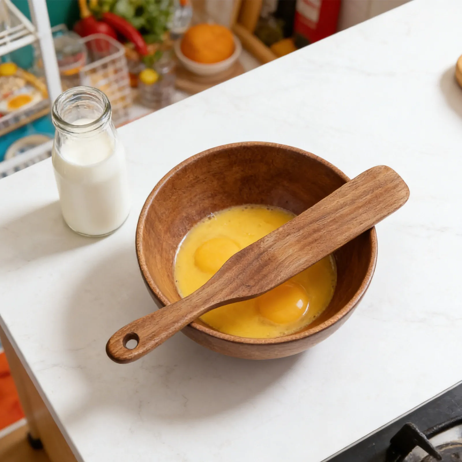 2Pcs Premium Wooden Spurtles Long Handle Kitchen Utensils for Baking Cooking Non Scratch Stirring Mixing Dough Spatula Tool