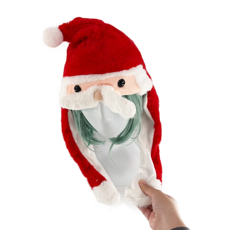 Gorro de Papá Noel de felpa brillante con orejas móviles, gorros bonitos para Cosplay, gorro de Navidad de felpa luminoso para niños, mujeres y niñas, regalo de Navidad