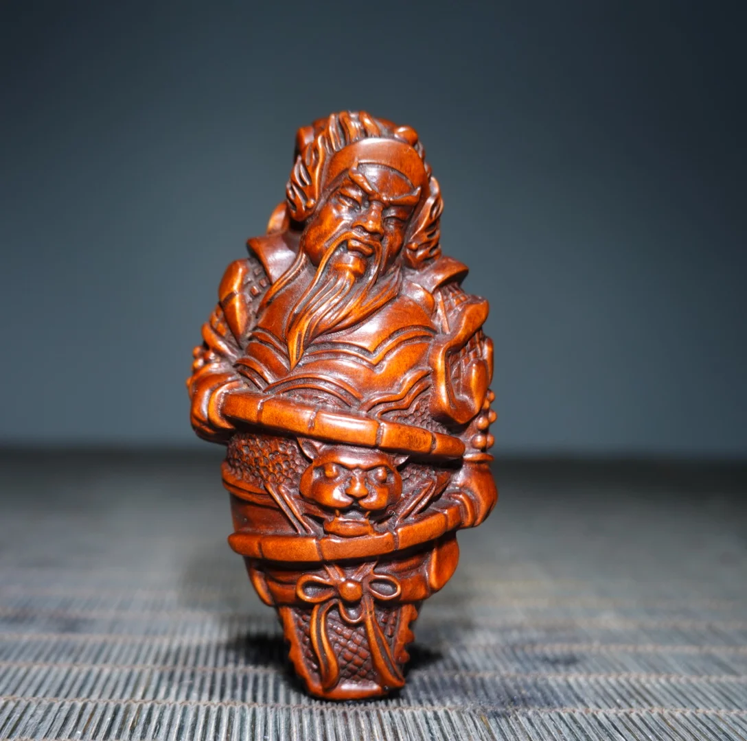 Old Boxwood Qin Qiong Door Gods Statue of General Qin Shubao immortal Handheld components Ornaments Amulet Dharam Town house