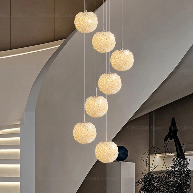 

Modern Bedside Chandelier Creative Warm Romantic Crystal Lamp Advanced Sense Light Luxury Round Round Room Long Line Chandelier