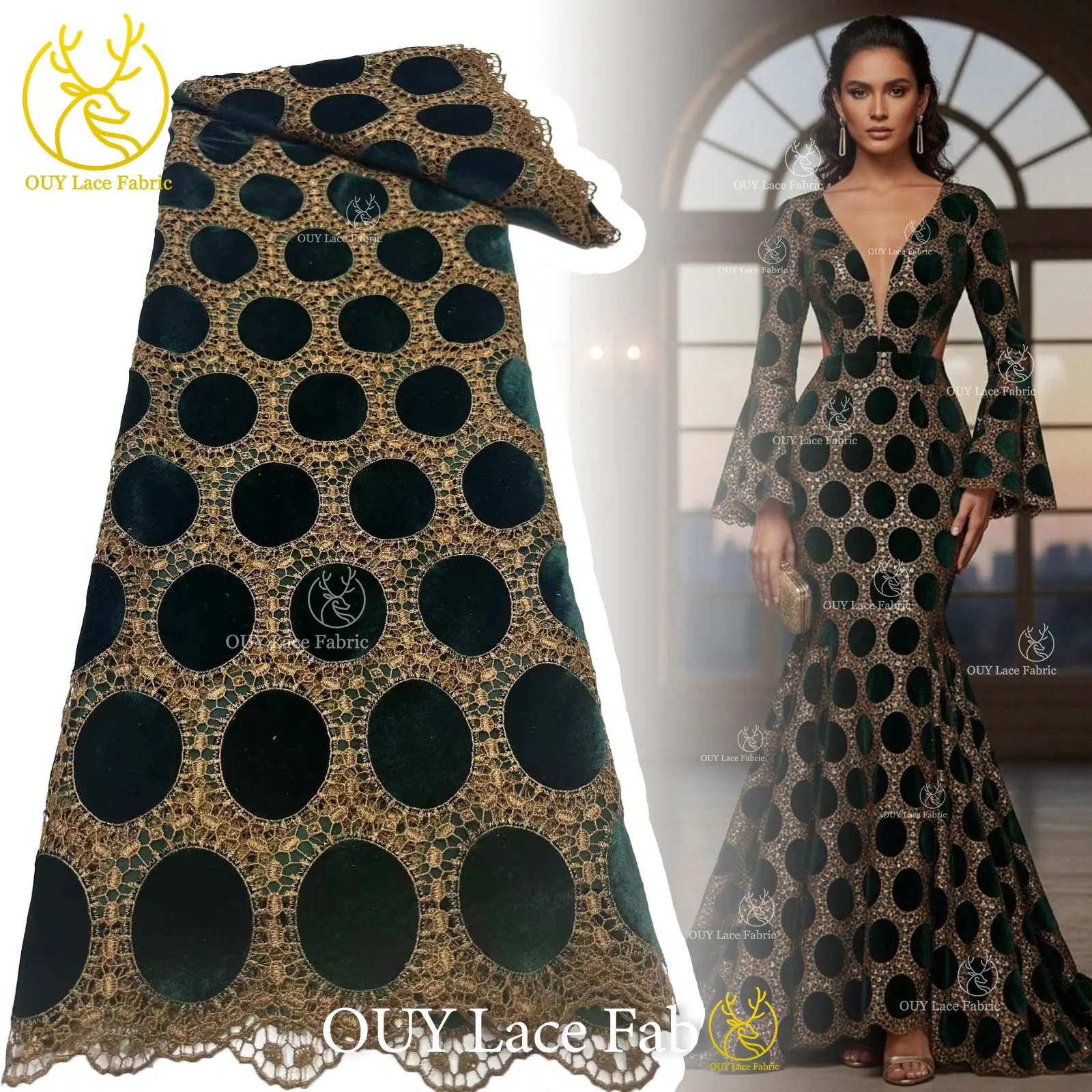 

Элитная бархатная ткань с гипюровой вышивкой 2026 года, высококачественная африканская вышивка, ткань с лазерной резкой для женских вечерних платьев, 5 ярдов