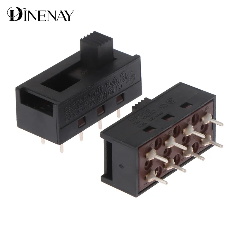 2Pcs DSE-2310 Pointed Pins 8 Feet 3 Files 10A250V Toggle Switch Black Slide Switch Hair Dryer Switch Module